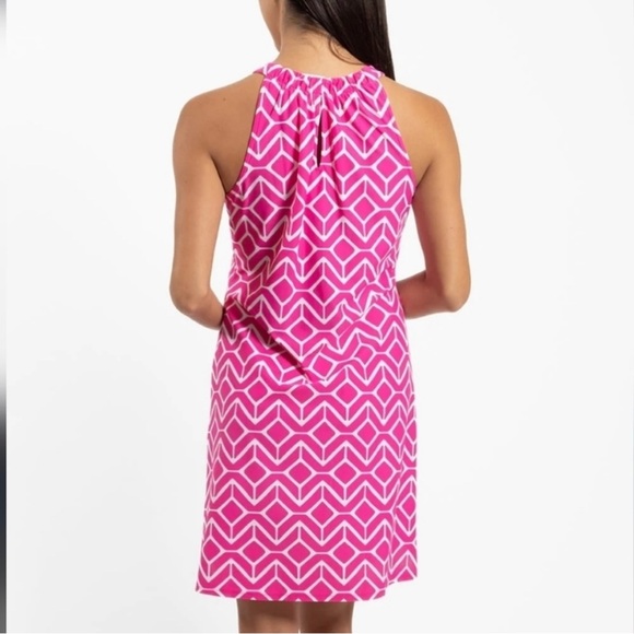 Jude Connally Lisa Jude Cloth Halter Keyhole Dress Sail Geo Sz L - Picture 2 of 14